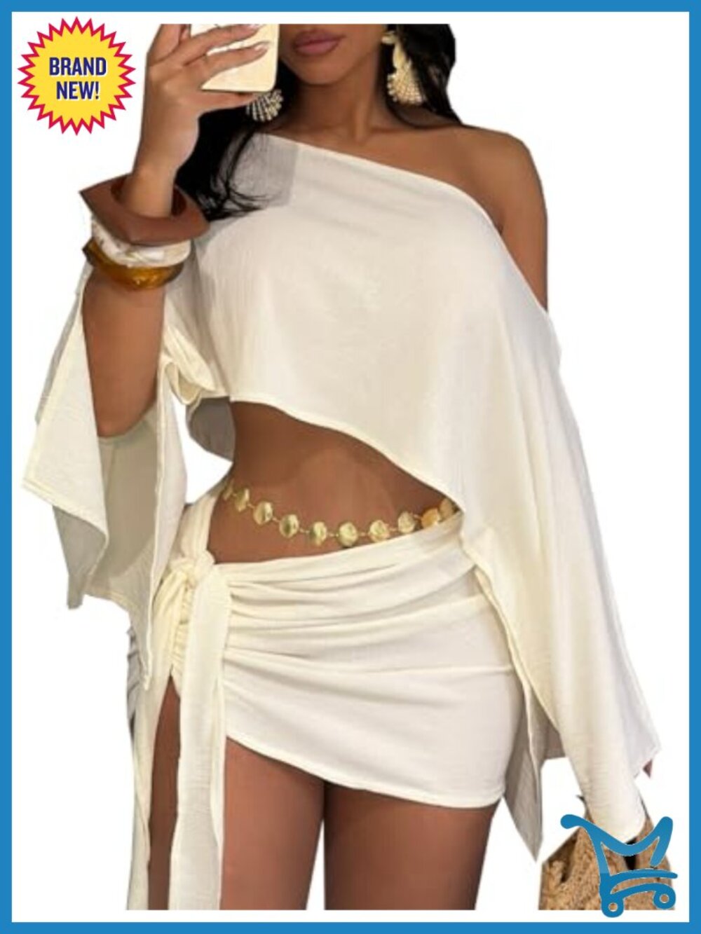 2 Piece Outfit Batwing Off Shoulder Crop Top Mini Skirt Set